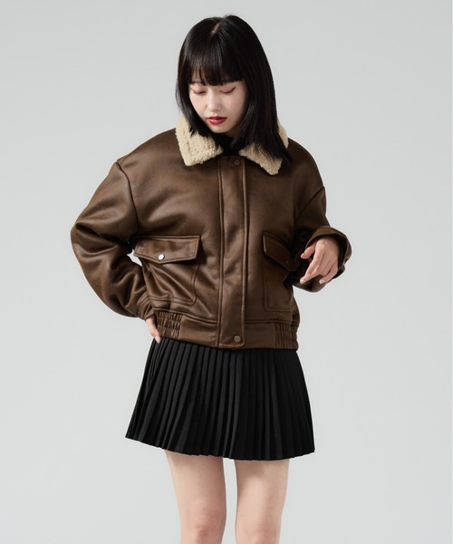 HALB ボア レザージャケット boa biker jacket 00s Chick ブルゾン アウター ボア Boa Liner Fake Leather Blouson / 襟