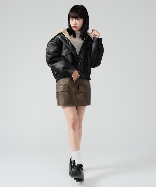 Chick ブルゾン アウター ボア Boa Liner Fake Leather Blouson / 襟