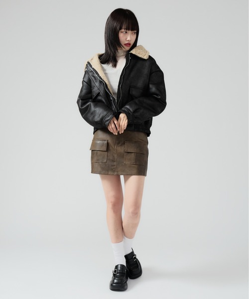 Chick ブルゾン アウター ボア Boa Liner Fake Leather Blouson / 襟