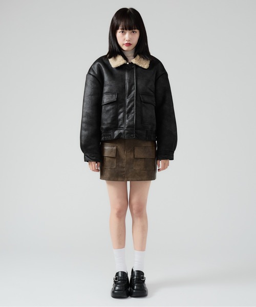 Chick ブルゾン アウター ボア Boa Liner Fake Leather Blouson / 襟