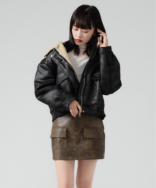 Chick ブルゾン アウター ボア Boa Liner Fake Leather Blouson / 襟