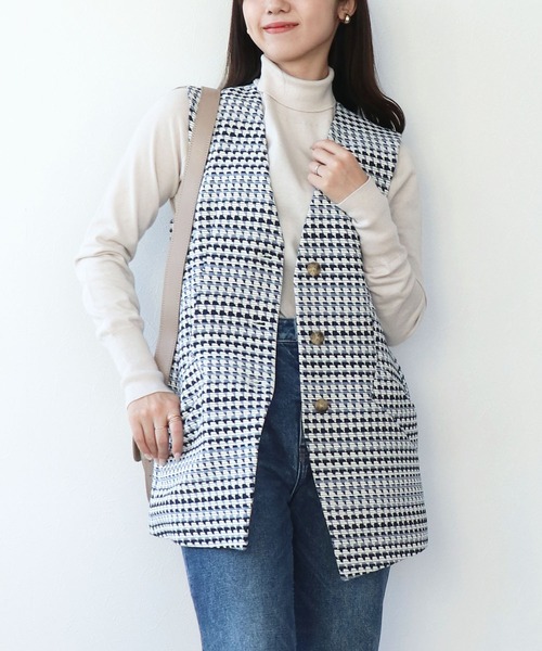 Jines（ジネス） ベスト ジレ 千鳥ジャカードベスト レディース