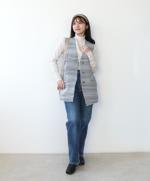 【新品】ARTS & SCIENCE ロング ベスト ジレ 千鳥格子 Jines（ジネス） ベスト ジレ 千鳥ジャカードベスト レディース