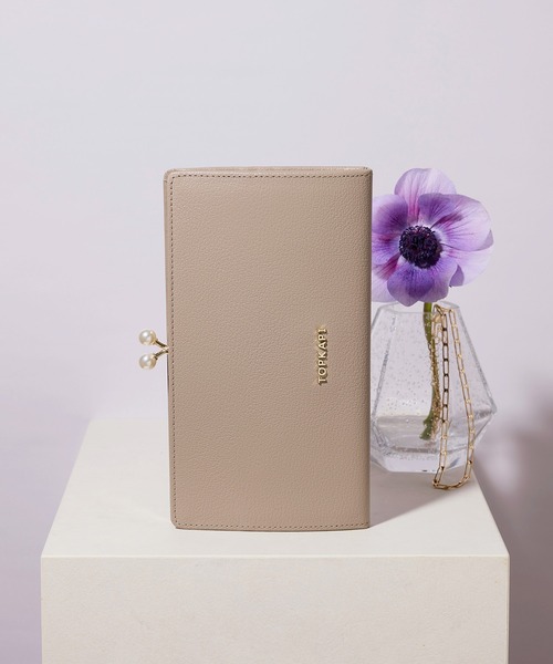 TOPKAPI 財布 「TOPKAPI」シュリンクレザー パール がま口 長
