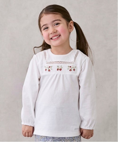 petit main tシャツ いちご刺しゅう長袖T キッズ 子供服 女の子