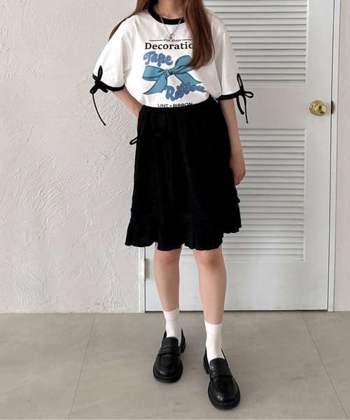 kutir スカート リボンドロストレース切り替えミニスカート