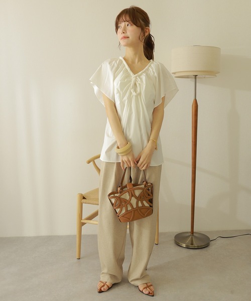 ブラウス シャツ twist wing sleeve blouse /ツイストデザイン ギャザー ウイングスリーブブラウス レディース ブラウス シャツ twist wing sleeve blouse /ツイストデザイン