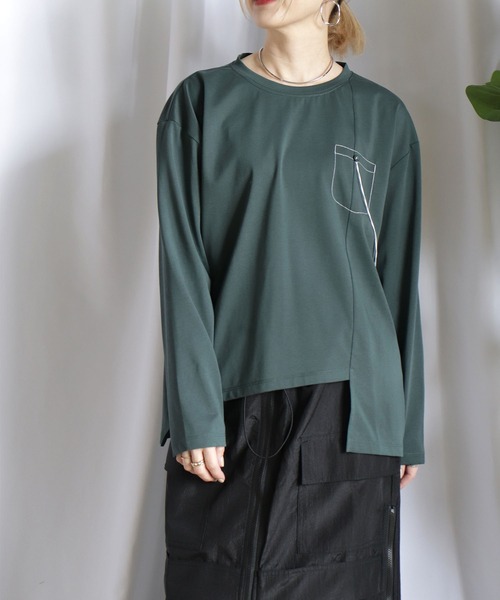 tシャツ 刺繍ポケットTシャツ レディース