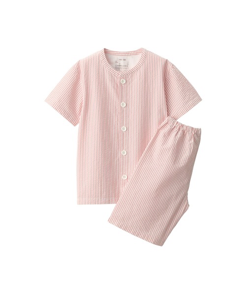 無印良品　サッカー織　マタニティパジャマ　ピンクチェック　M〜L 無印良品 パジャマ キッズ 脇に縫い目のない サッカー織 半袖