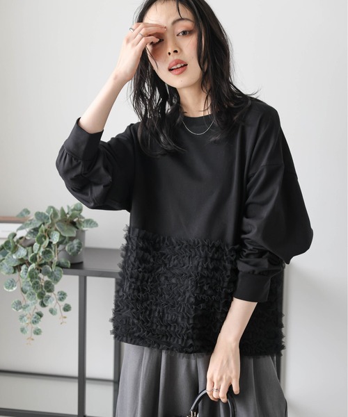 tシャツ 「夏SALE／E‐QUALITY／手洗い可」チュールディティールプルオーバー レディース Reflect tシャツ 「夏SALE／E‐QUALITY／手洗い可」チュール