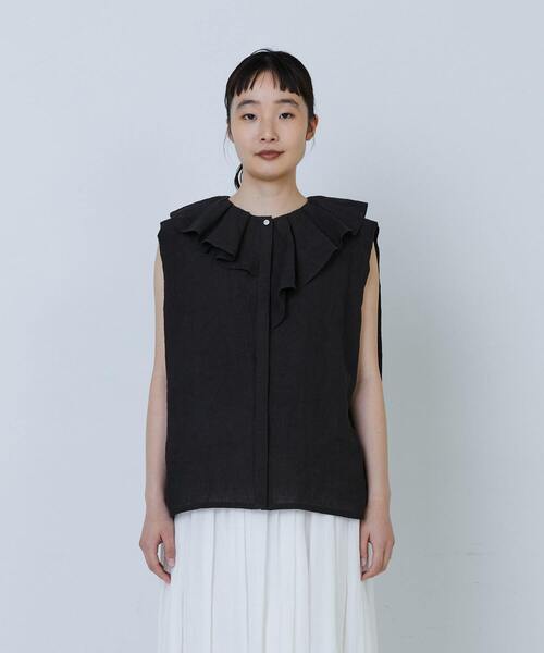LOISIR ブラウス シャツ グランジリネンランダムフリルカラー