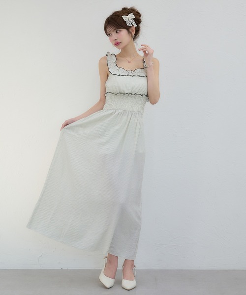 Ambre Neige ワンピース stripe shirring dress / ストライプ