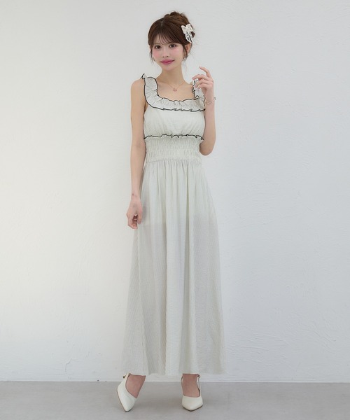 ワンピース verybrain Shrring Dress Ambre Neige ワンピース stripe shirring dress / ストライプ