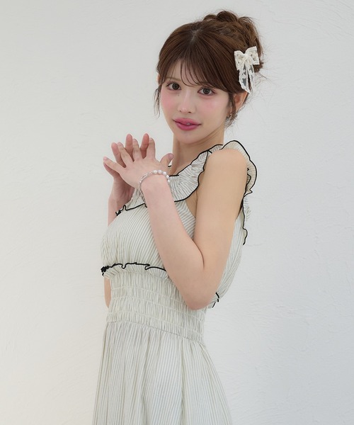 Ambre Neige ワンピース stripe shirring dress / ストライプ