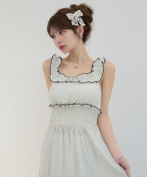 Ambre Neige ワンピース stripe shirring dress / ストライプ