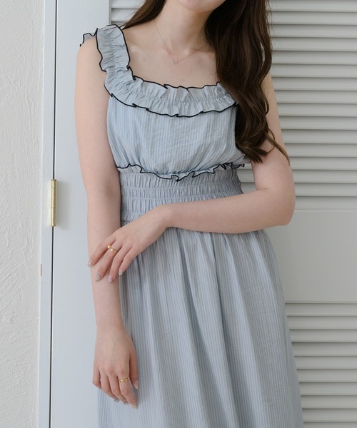 ワンピース verybrain Shrring Dress Ambre Neige ワンピース stripe shirring dress / ストライプ