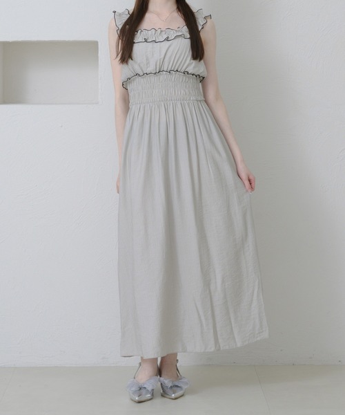 Ambre Neige ワンピース stripe shirring dress / ストライプ