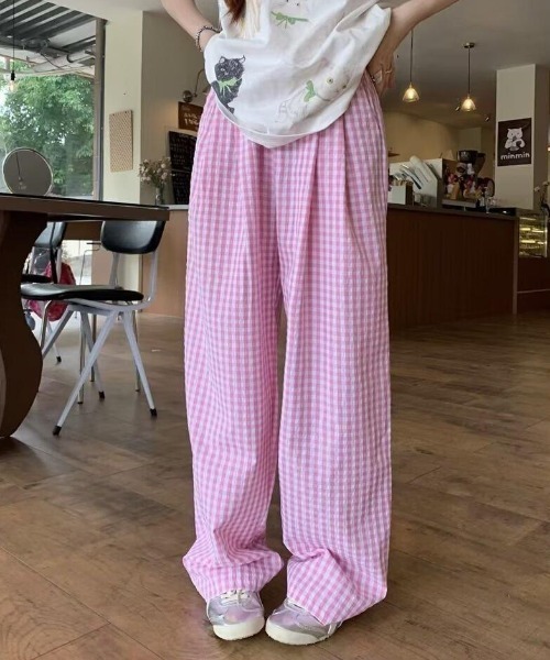 パンツ 「ワンマイルウェア」ギンガムチェックパンツ レディース
