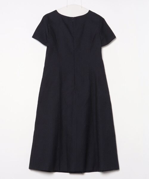 argue リブ半袖ワンピース　ネイビー ダブルフェーストーキョー Doubleface Tokyo 幾何柄Vネック半袖