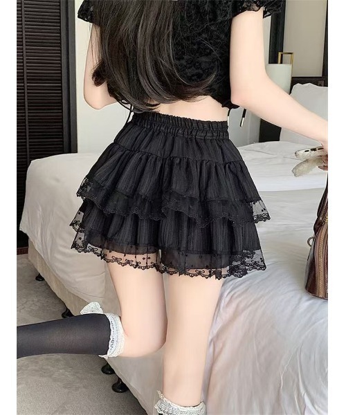  レースフリルスカート ブラック スカート レース フリル シュリンク加工 スカート : ZOZOTOWN Yahoo!店