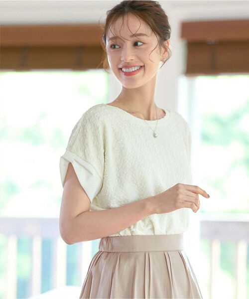 tシャツ ふくれジャカードカフス付きカットソー レディース