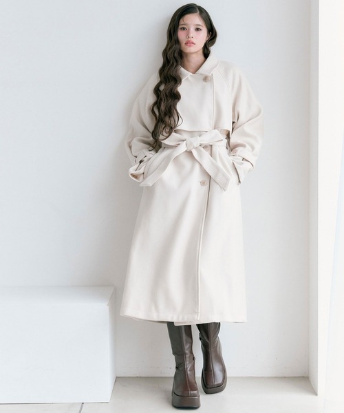 美品 miss chloe ステンカラーコート フォックスファー 中綿ロング フォックスファーフーディーウールロングコート「K1162」-RUIRUE
