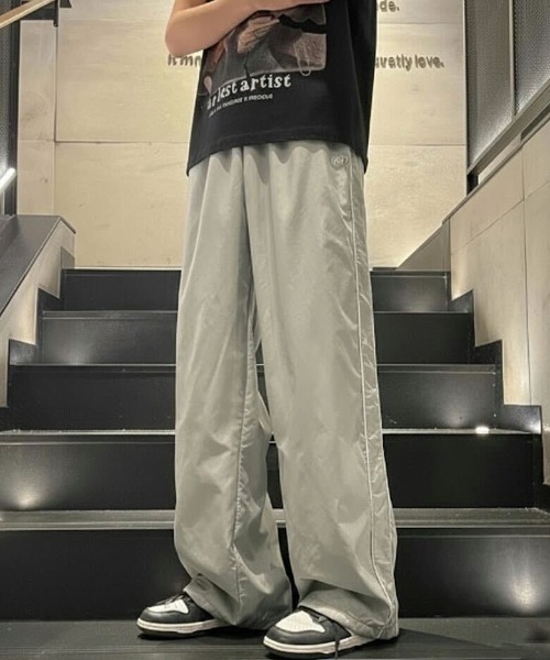 ワイドパンツ パンツ サイドラインイージーワイドナイロントラック