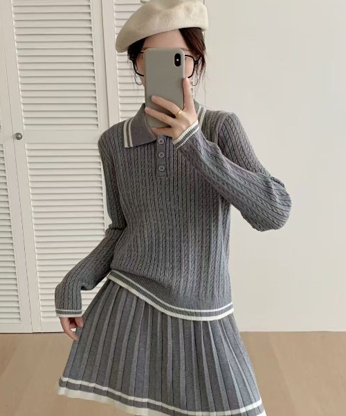 Ada. セットアップ セットアップ ポロシャツ 配色ボーダー ニット