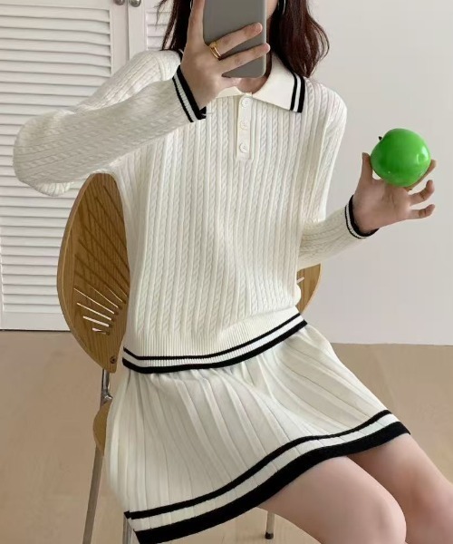 Ada. セットアップ セットアップ ポロシャツ 配色ボーダー ニット