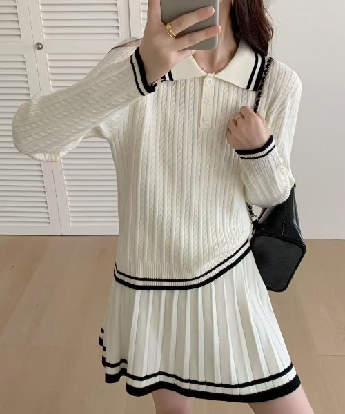 Ada. セットアップ セットアップ ポロシャツ 配色ボーダー ニット