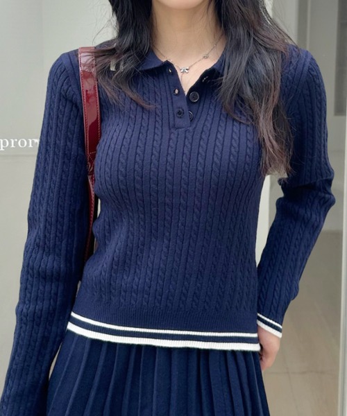 Ada. セットアップ セットアップ ポロシャツ 配色ボーダー ニット