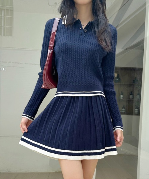 Ada. セットアップ セットアップ ポロシャツ 配色ボーダー ニット