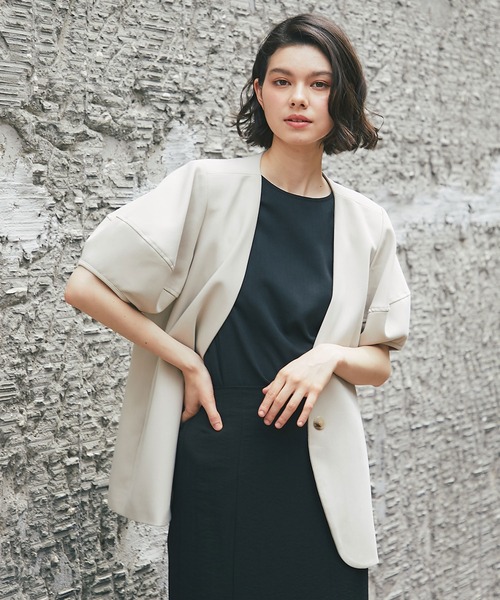 「SMILE ORCHID」 ノーカラージャケット M ベージュ レディース_画像5