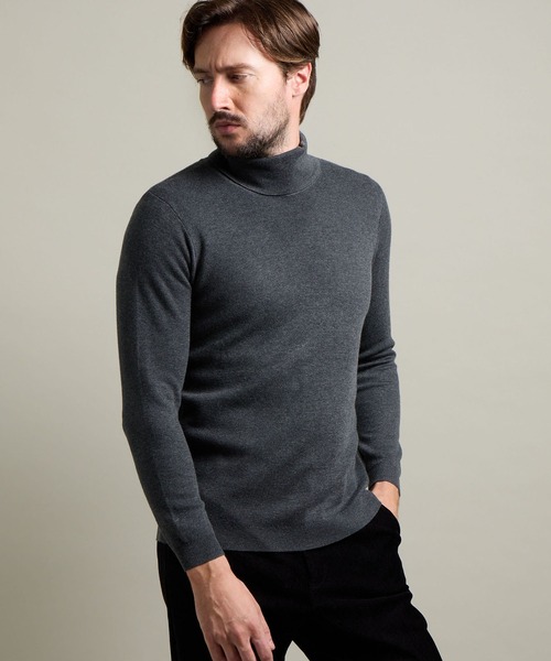 セーター ニット 「HIDEAWAYS BLACK」シルク混　ミラノリブタートルネックニット メンズ