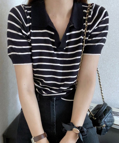 「LAUIR」 半袖ニット FREE ベージュ レディース_画像2