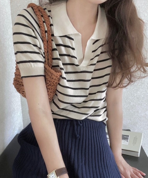 「LAUIR」 半袖ニット FREE ベージュ レディース_画像7