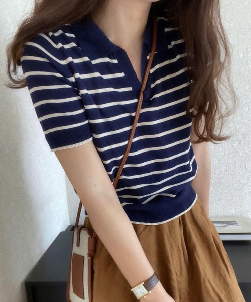 「LAUIR」 半袖ニット FREE ベージュ レディース_画像9