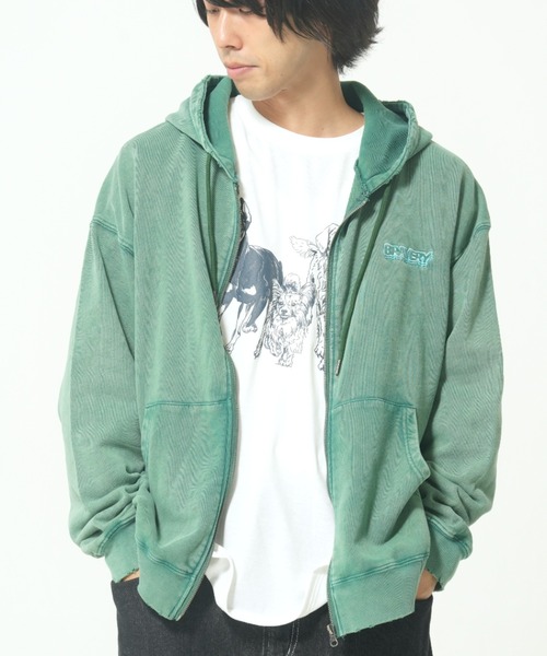 ROUGH TRADE パーカー スノーウォッシュダメージ加工裏毛ZIPパーカー