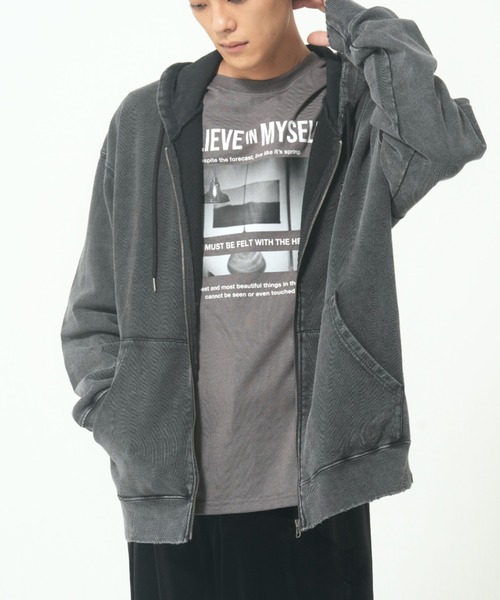 ROUGH TRADE パーカー スノーウォッシュダメージ加工裏毛ZIPパーカー