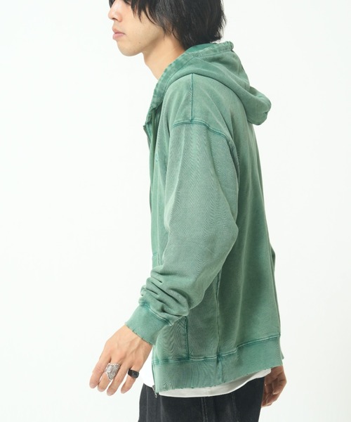 ROUGH TRADE パーカー スノーウォッシュダメージ加工裏毛ZIPパーカー