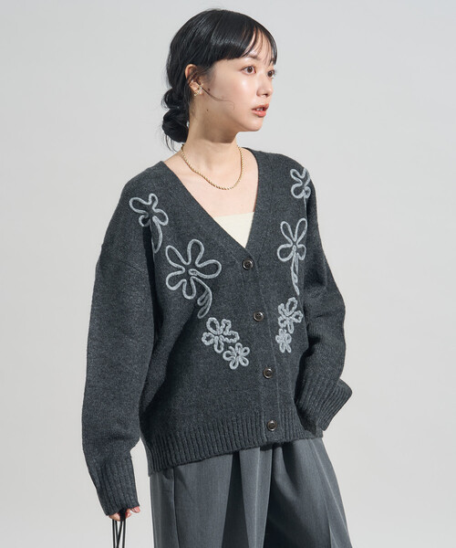 FREAK'S STORE（フリークスストア） カーディガン 配色 コード刺繍 花