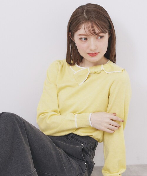 index（インデックス） ニット セーター サイドリボンバイカラーニット