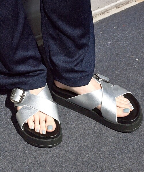 「FREAK'S STORE」 フラットサンダル 38 シルバー レディース_画像2