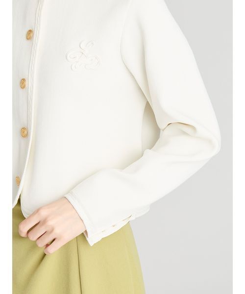 美品♡セルフォード　総針クルーネックカーディガン　ジャケット　セレモニー　白系♡ CELFORD（セルフォード） ジャケット ノーカラージャケット トリム総針
