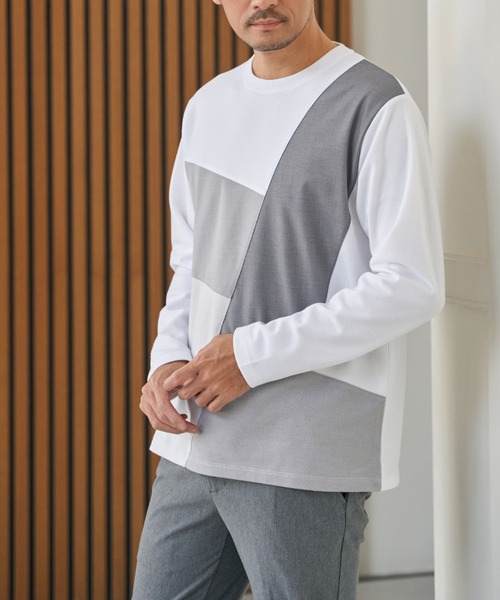 ひろきっち ikka（イッカ） tシャツ ブロックスポンチ切り替えロンT メンズ