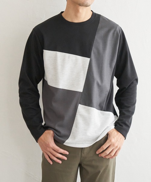 ikka（イッカ） tシャツ ブロックスポンチ切り替えロンT メンズ