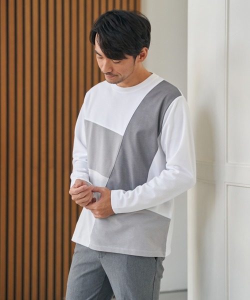 ikka（イッカ） tシャツ ブロックスポンチ切り替えロンT メンズ