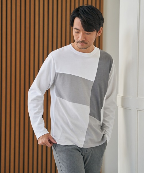ikka（イッカ） tシャツ ブロックスポンチ切り替えロンT メンズ