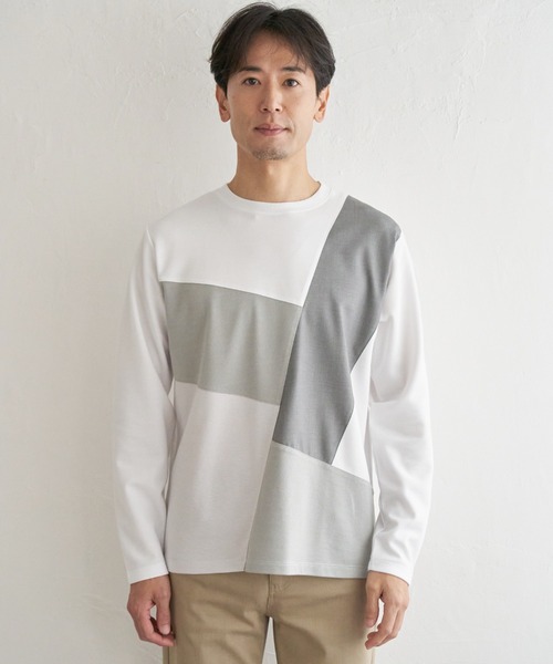 ikka（イッカ） tシャツ ブロックスポンチ切り替えロンT メンズ