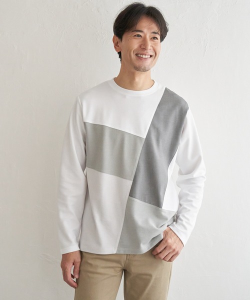 ikka（イッカ） tシャツ ブロックスポンチ切り替えロンT メンズ